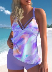 Light Purple swimwear,Ombre swimwear,ROTITA Criss Cross Light Purple Ombre Mid Waisted Tankini Set