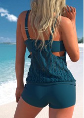 Peacock Blue swimwear,Plain Color swimwear,ROTITA Fake 2in1 Peacock Blue Mid Waisted Tankini Set