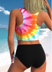 Rainbow Color swimwear,Tie Dye swimwear,ROTITA Drawstring Rainbow Color Tie Dye Print Bikini Set