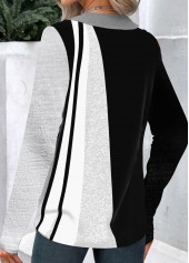 Grey tops,Black tops,Geometric tops,Striped tops,ROTITA Patchwork Geometric Print Grey Asymmetrical Neck T Shirt