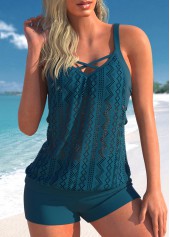 Rotita Plus Size Tankini-Set aus Spitze in Pfauenblau mit mittlerer Taille