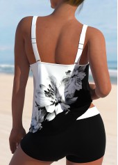 White swimwear,Black swimwear,Floral swimwear,Plants swimwear,ROTITA White Floral Print High Waisted Tankini Set