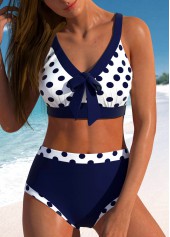 Rotita-Bikini-Set mit Schleife marineblau und gepunktet hoher Taille