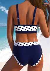 Navy swimwear,White swimwear,Dot swimwear,ROTITA Bowknot Navy Polka Dot High Waisted Bikini Set