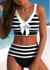 ensemble de bikini taille haute rayé noir rotita bowknot