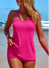 Neon Rose Red swimwear,Plain Color swimwear,ROTITA Burn Out Printing Neon Rose Red Tankini Set