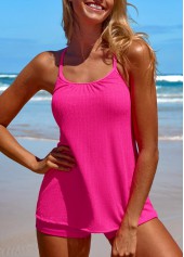 Neon Rose Red swimwear,Plain Color swimwear,ROTITA Burn Out Printing Neon Rose Red Tankini Set