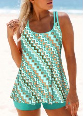 ROTITA Patchwork Cyan Tribal Print Mid Waisted Tankini Set