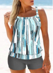 ensemble tankini taille moyenne à imprimé géométrique gris patchwork rotita