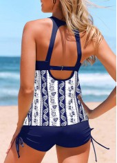 Navy swimwear,White swimwear,Paisley swimwear,Geometric swimwear,ROTITA Patchwork Navy Paisley Print Mid Waisted Tankini Set