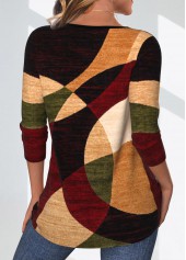 Multi Color tops,Geometric tops,Striped tops,ROTITA Geometric Print Multi Color Round Neck T Shirt