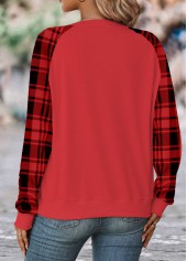Red tops,Plaid tops,Geometric tops,Striped tops,ROTITA Split Plaid Red Long Sleeve Sweatshirt