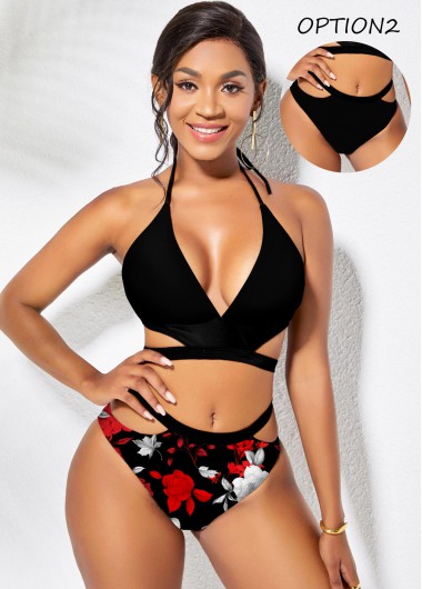Multi Color swimwear,Floral swimwear,ROTITA Reversible Floral Print Halter Bikini Set