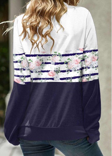 Navy tops,Floral tops,ROTITA Floral Print Cowl Neck Navy Sweatshirt