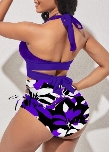 Purple swimwear,Plain Color swimwear,ROTITA Tie Criss Cross Purple Bikini Top