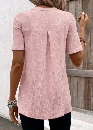 Pink tops,Plain Color tops,ROTITA Pearl Pink V Neck Short Sleeve Blouse