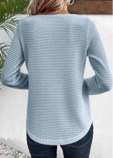 Dusty Blue tops,Plain Color tops,ROTITA Lace Dusty Blue Round Neck Long Sleeve T Shirt