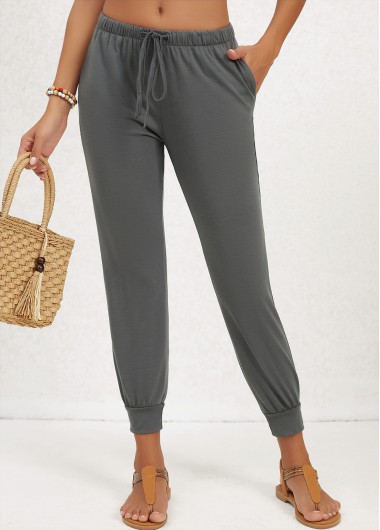 Dark Grey bottoms,Plain Color bottoms,Pocket Dark Grey Jogger Mid Waisted Pants