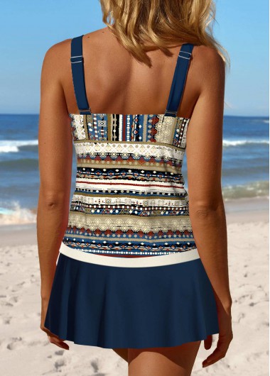 Dark Blue swimwear,Tribal swimwear,ROTITA Patchwork Dark Blue Tribal Print Tankini Set