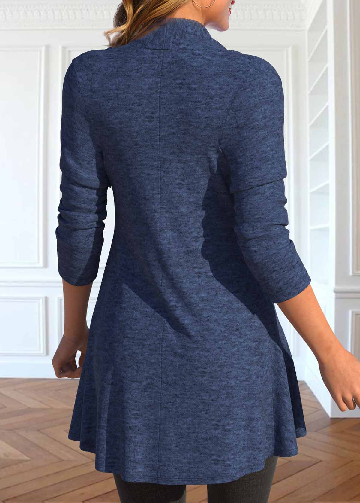 Navy tops,Geometric tops,Striped tops,ROTITA Plus Size Navy Geometric Print Fake Two Piece Twinset