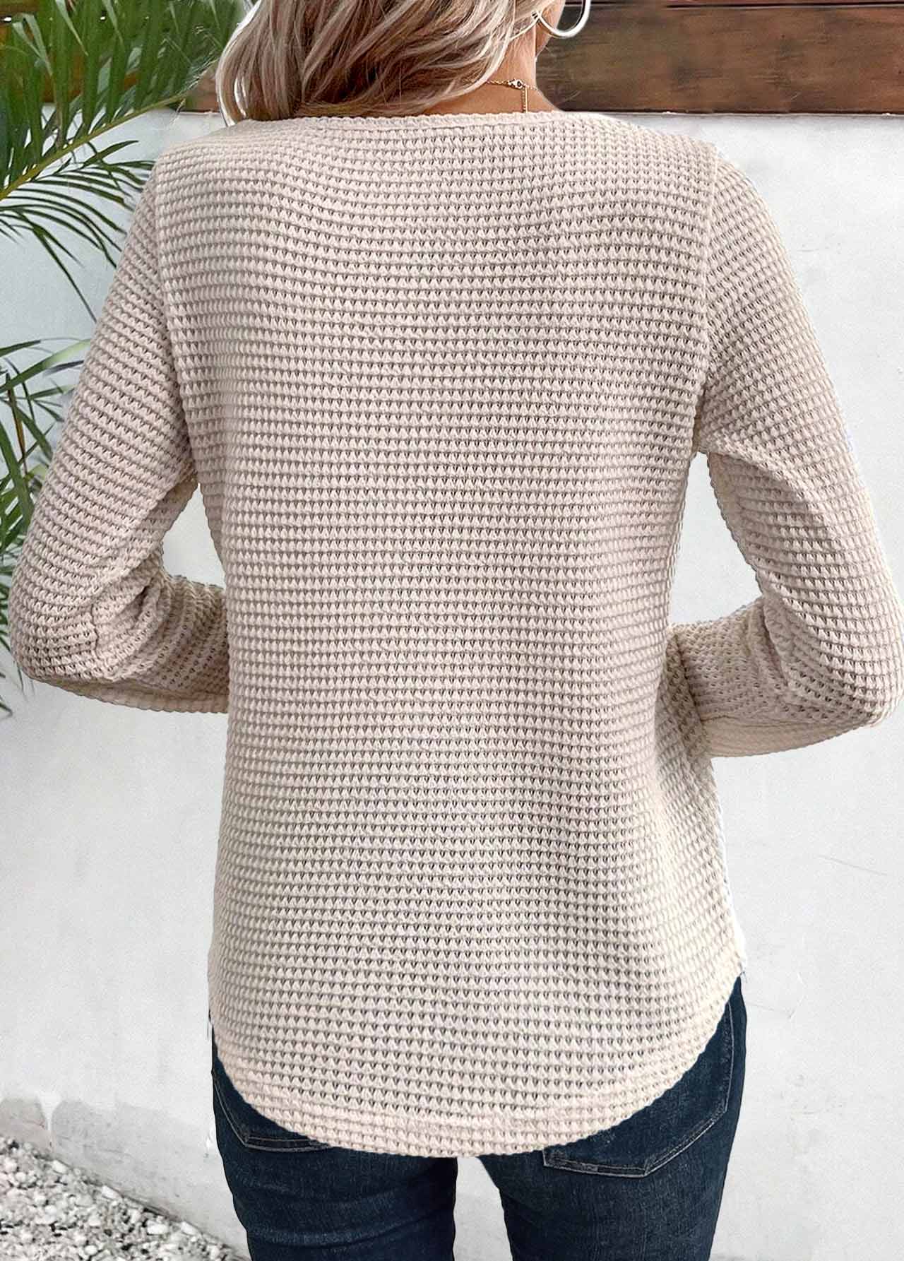 Beige plus size,Plain Color plus size,ROTITA Plus Size Lace Beige Round Neck T Shirt