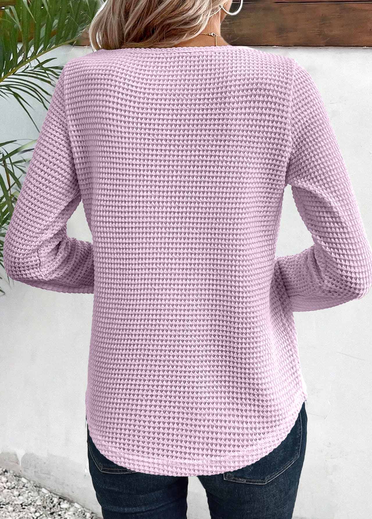 Light Purple tops,Plain Color tops,ROTITA Lace Light Purple Round Neck Long Sleeve T Shirt