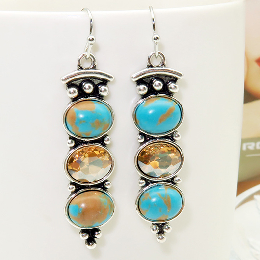 Turquoise jewelry,Geometric jewelry,Round Design Turquoise Metal Detail Earrings