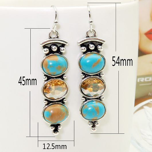 Turquoise jewelry,Geometric jewelry,Round Design Turquoise Metal Detail Earrings