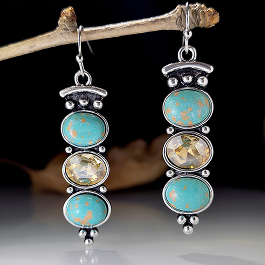 Turquoise jewelry,Geometric jewelry,Round Design Turquoise Metal Detail Earrings