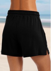 Black bottoms,Plain Color bottoms,ROTITA Black Mid Waist Drawstring Detail Loose Shorts