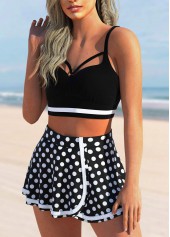 Black swimwear,Dot swimwear,ROTITA Cut Out Black Polka Dot Bikini Top