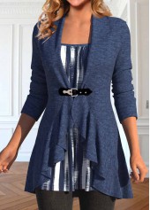 Navy tops,Geometric tops,Striped tops,ROTITA Plus Size Navy Geometric Print Fake Two Piece Twinset