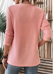 Dusty Pink tops,Plain Color tops,ROTITA Layered Dusty Pink Round Neck Long Sleeve T Shirt