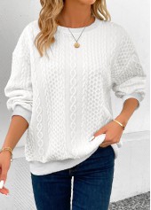 ROTITA Patchwork White Round Neck Long Sleeve Sweatshirt