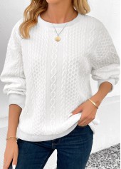 White tops,Plain Color tops,ROTITA Patchwork White Round Neck Long Sleeve Sweatshirt