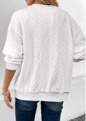 White tops,Plain Color tops,ROTITA Patchwork White Round Neck Long Sleeve Sweatshirt