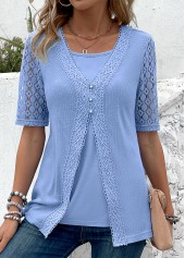 Rotita Fake 2in1 T-shirt bleu poussiéreux à col en V