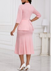 Pink dresses,Plain Color dresses,Party dresses,Elegant dresses,ROTITA Fake 2in1 Pink Square Neck 3/4 Sleeve Bodycon Dress