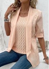 Dusty Pink tops,Plain Color tops,ROTITA Dusty Pink Square Neck Fake Two Piece Twinset