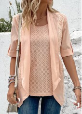 Dusty Pink tops,Plain Color tops,ROTITA Dusty Pink Square Neck Fake Two Piece Twinset