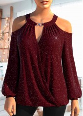 Weinrotes Langarmhemd mit Rundhalsausschnitt und Cut-Outs von Rotita