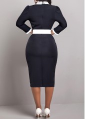 Black dresses,White dresses,Contrast Color dresses,Wear to Work dresses,Work dresses,ROTITA Contrast Binding Black Belted Polo Collar Dress