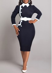 Rotita-Kleid mit Kontrasteinfassung und schwarzem Polokragen und Gürtel