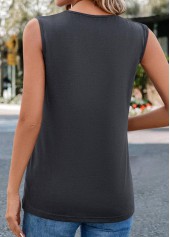 Dark Grey tops,Plain Color tops,Button Dark Grey Square Neck Sleeveless Tank Top
