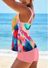 Multi Color swimwear,Rainbow Color swimwear,Geometric swimwear,Striped swimwear,ROTITA Criss Cross Multi Color Geometric Print Tankini Set
