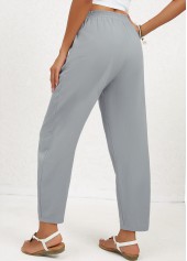 Grey bottoms,Plain Color bottoms,Pocket Regular Elastic Waist High Waisted Grey Pants