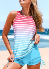 Rotita-Tankini-Set mit Ausschnitten in Neonblau und mehreren Streifenmustern