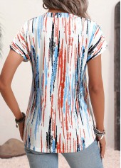Multi Color tops,Rainbow Color tops,Graphic tops,ROTITA Split Graffiti Print Multi Color Short Sleeve Blouse