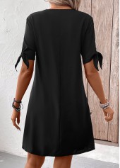 Black dresses,Plain Color dresses,Everyday dresses,Casual dresses,Patchwork Black Short V Neck Shift Dress