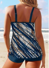 Peacock Blue swimwear,Leopard swimwear,Animal Print swimwear,ROTITA Patchwork Peacock Blue Leopard Mid Waisted Tankini Set